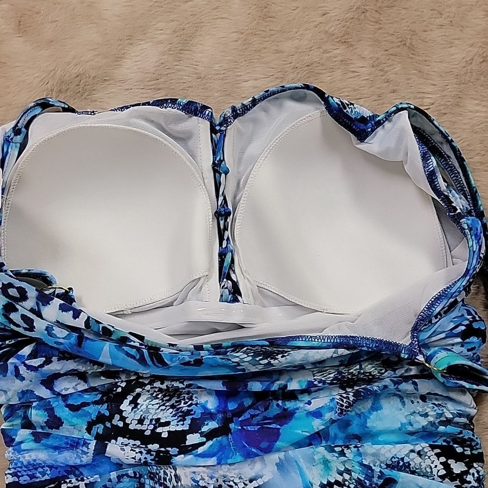 SOMA COTTEX OASIS SHADES OF BLUE ANIMAL PRINT TANKINI SWIM TOP, SIZE 12 - NEW - Picture 11 of 16